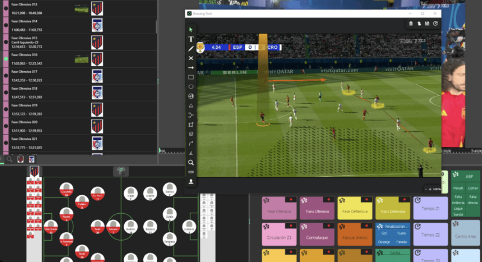 Professional scouting analysis interface with tactical football data